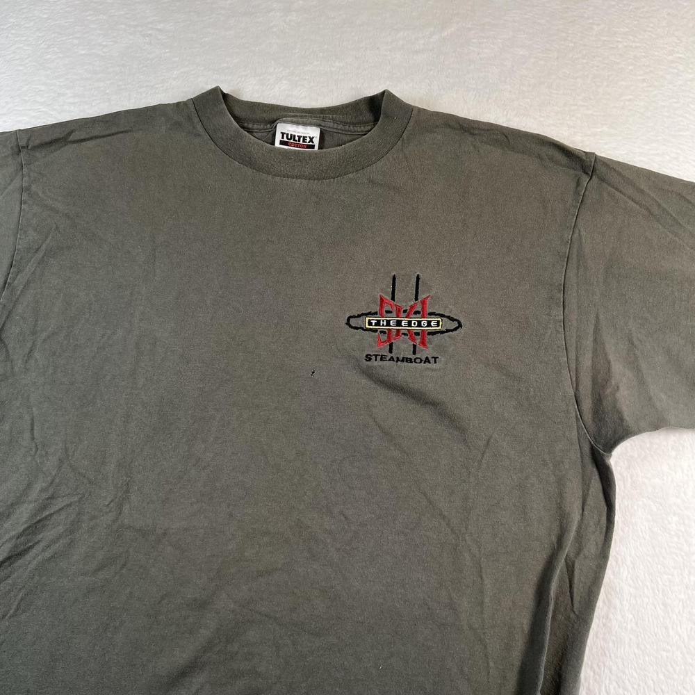 Vintage Tultex The Edge Ski Steamboat Shirt Mens XL Green Embroidered Tee